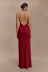 Elyna Slinky Halter Maxi Dress - Deep Red